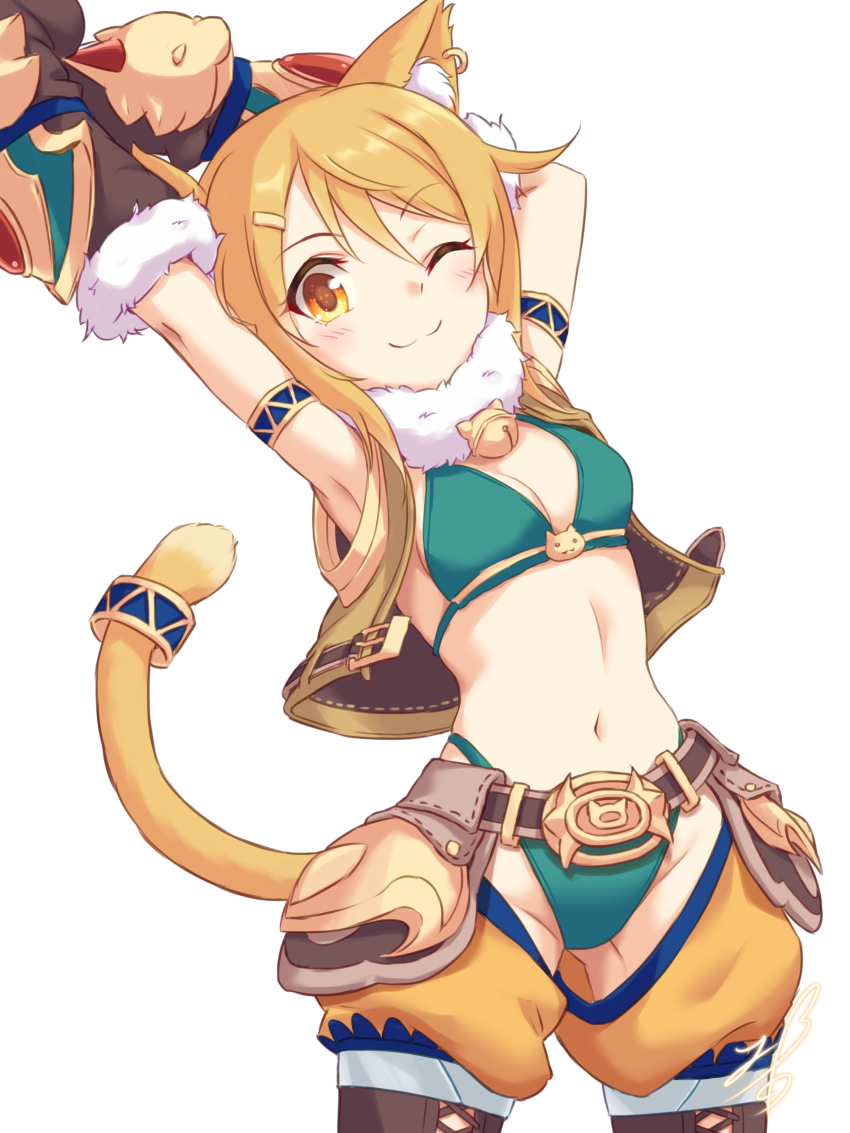 1girl, :3, ;3, absurdres, animal_ear_fluff, animal_ears, animal_hands, arm_strap