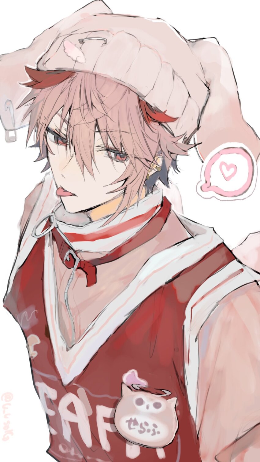 1boy, animal_hat, belt, belt_buckle, belt_collar, brown_eyes, buckle, collar