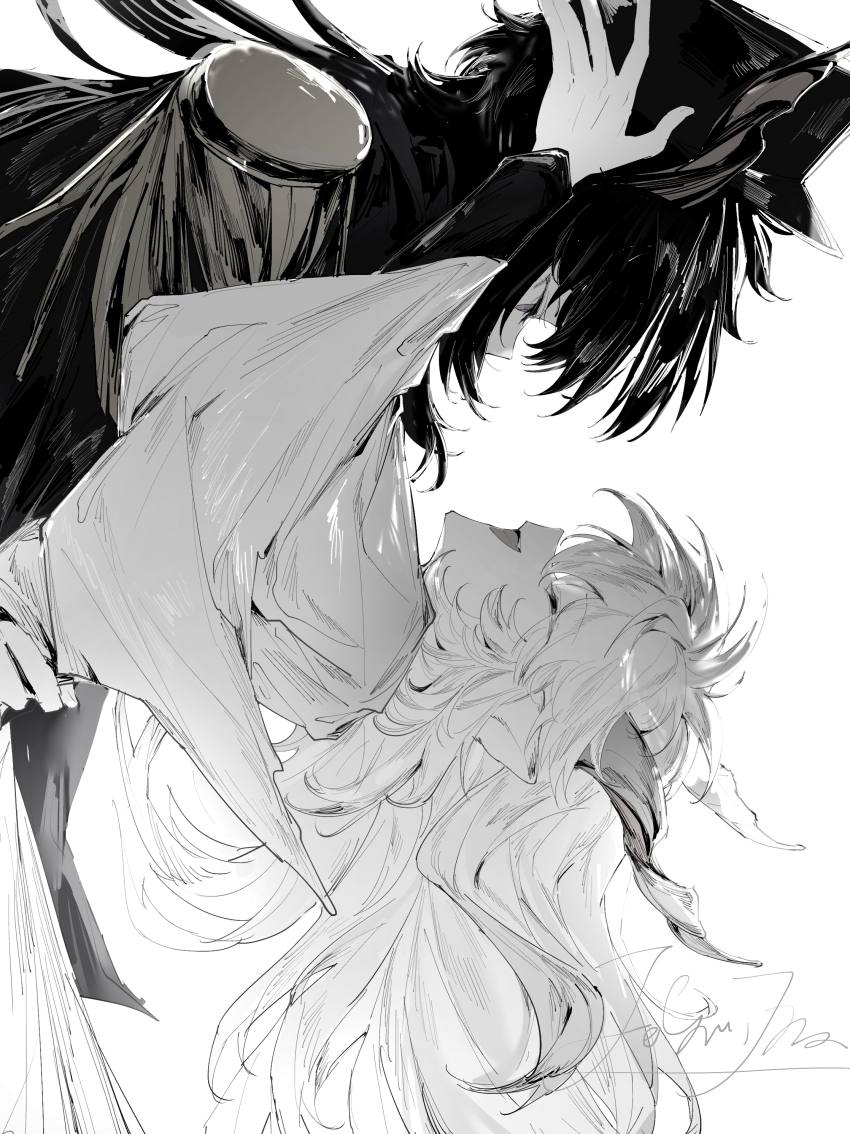 2boys, absurdres, animal_ears, arknights, ebenholz_(arknights), epaulettes, fangheguishan53581, from_side