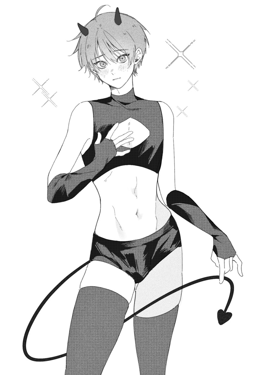 1boy, 54anya, ahoge, alternate_costume, bare_shoulders, blush, bulge, cleavage_cutout