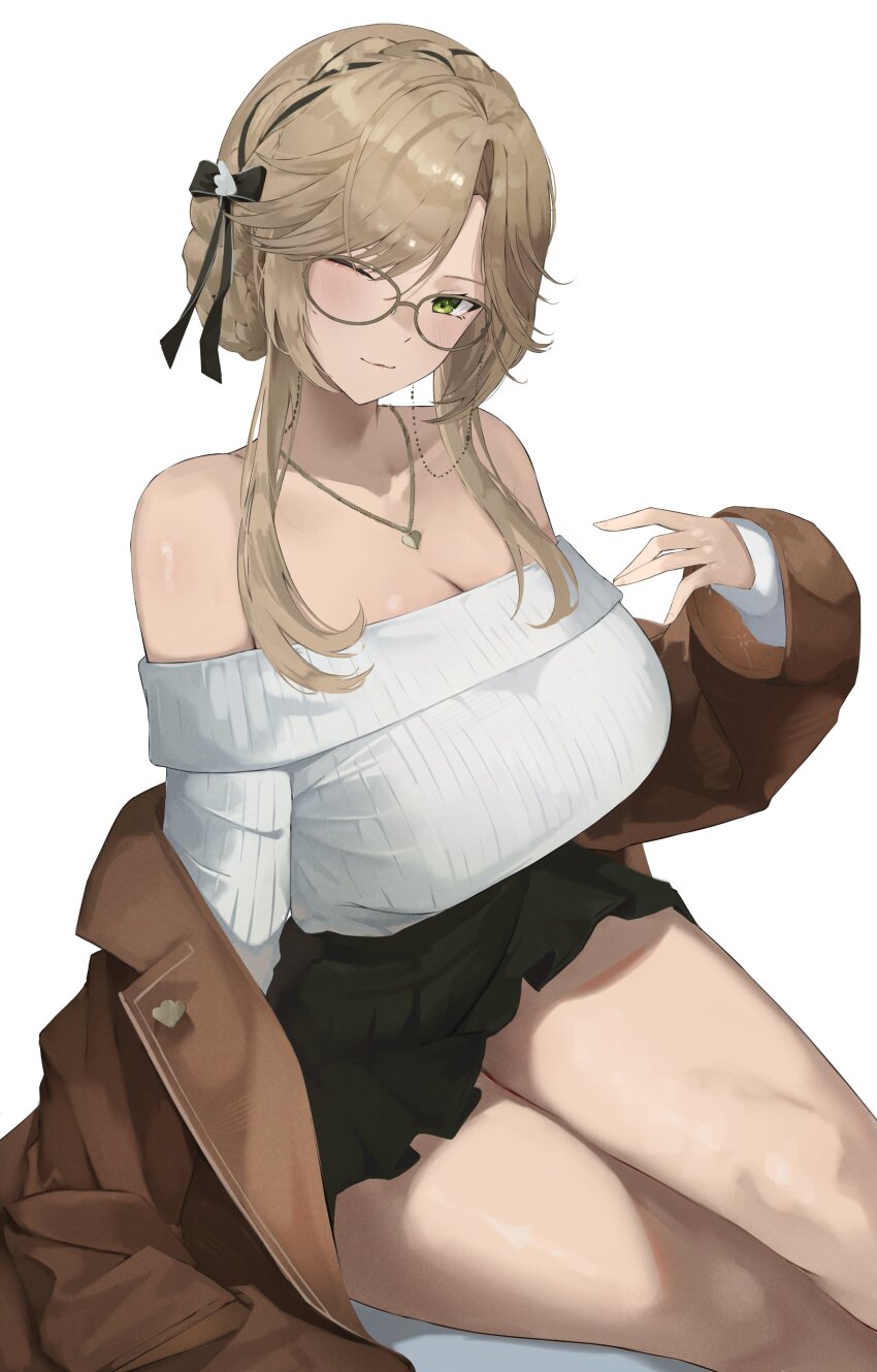 1girl, absurdres, ade_(maid_in_spring)_(nikke), ade_(nikke), braid, braided_bun, brown_coat, coat