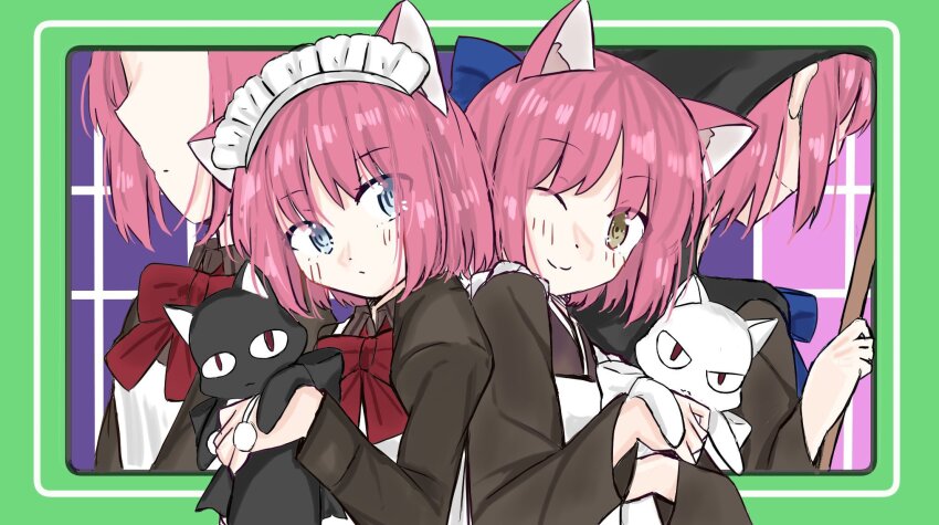 02surume, 2girls, animal, apron, bow, bowtie, highres, hisui_(tsukihime)