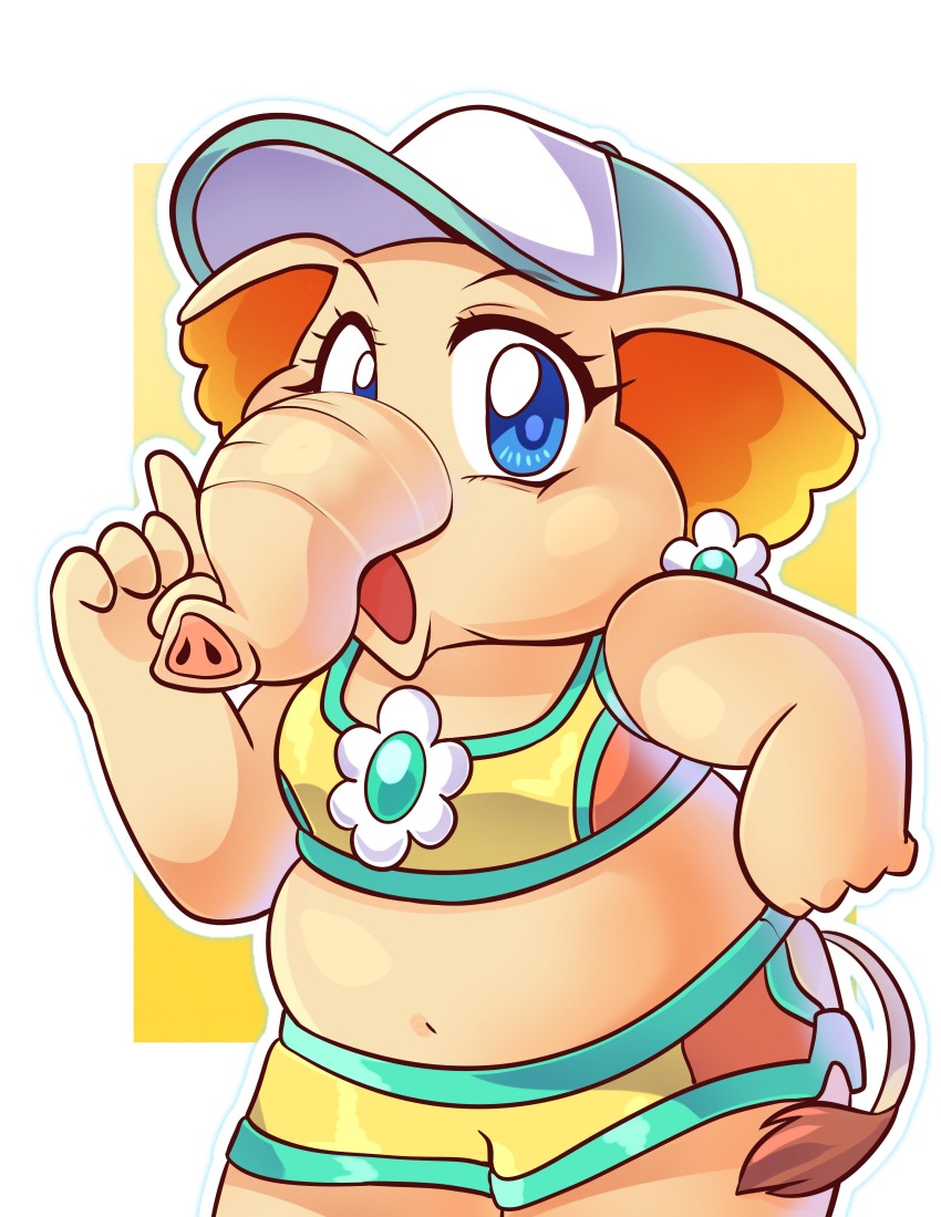 1girl, absurdres, animal_ears, blue_eyes, carolinerdraws, earrings, elephant, elephant_daisy