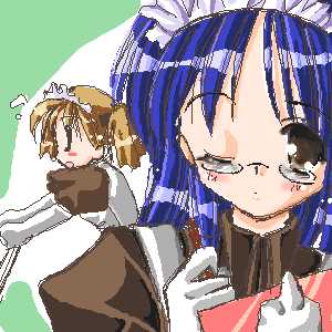 2000s_(style), alternate_hair_color, ayase_mai_(jelly^2_fish), blonde_hair, blue_hair, blush, brown_hair, clipboard