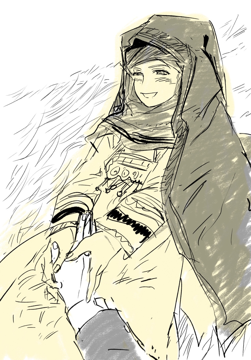 1boy, 1girl, dress, grass, henry_smith_(otoyomegatari), highres, jewelry, karakalpak_clothes