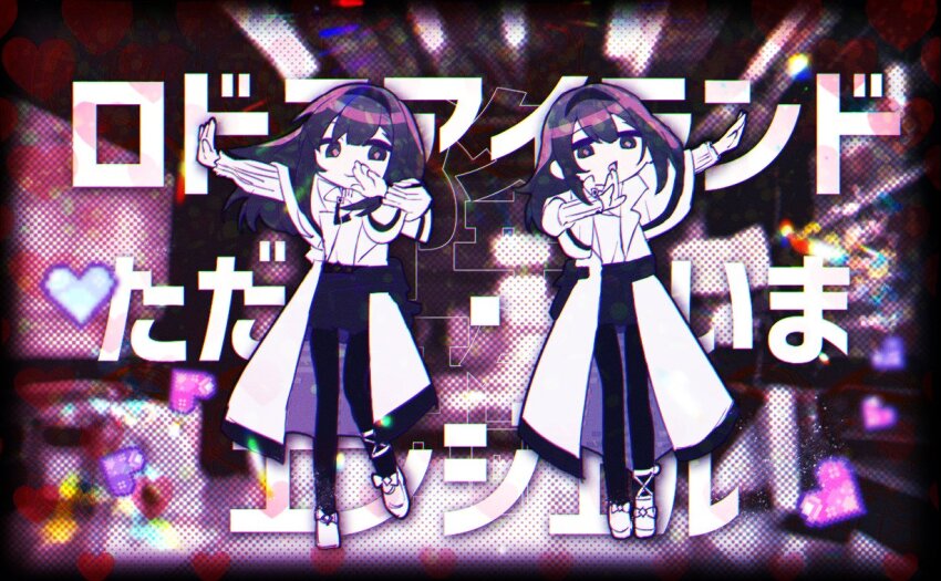 1girl, arknights, arms_up, black_eyes, black_hair, black_hairband, black_skirt, bow