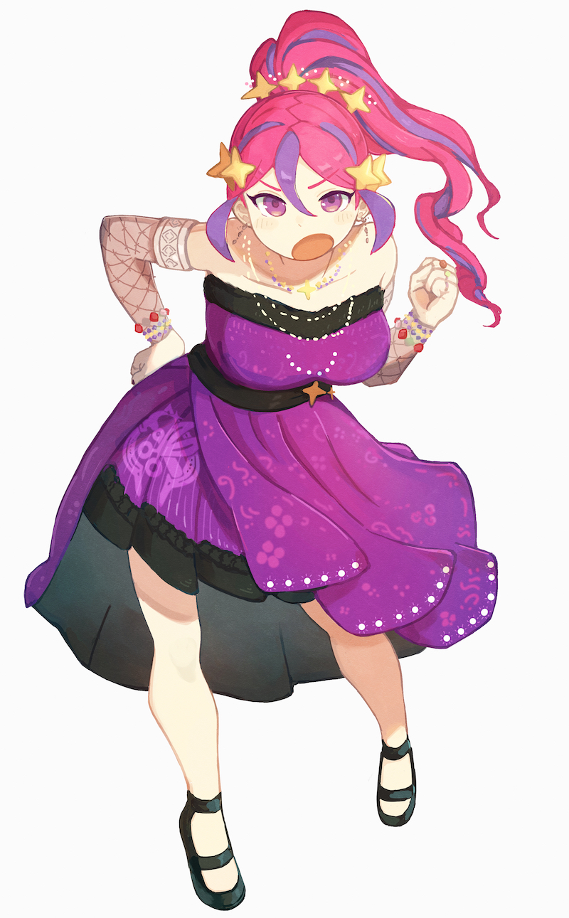 1girl, bare_shoulders, blush, breasts, collarbone, dress, duel_monster, earrings