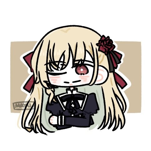 1girl, ;), artist_name, assault_lily, black_ribbon, blonde_hair, blush, bright_pupils