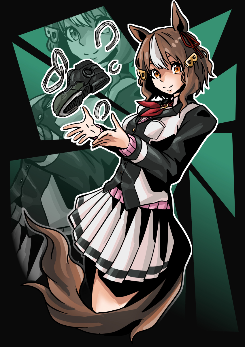 1girl, absurdres, animal_ears, belno_light_(umamusume), black_jacket, brown_eyes, brown_hair, closed_mouth