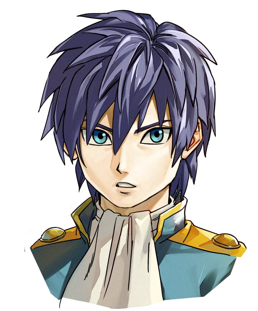 1boy, aqua_jacket, ascot, blue_eyes, blue_hair, dragon_quest, dragon_quest_x, hair_between_eyes