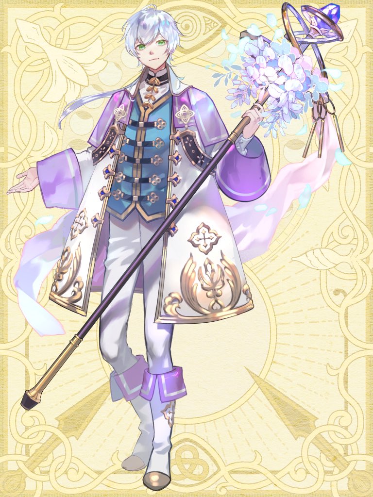 1boy, blue_vest, boots, brooch, capelet, chain_paradox, closed_mouth, coat