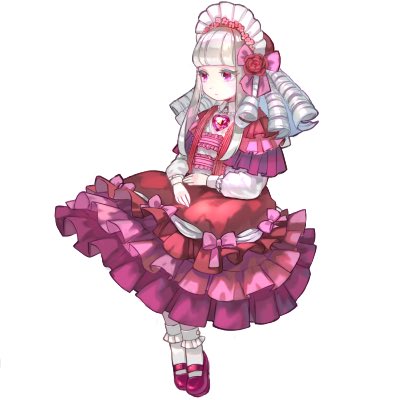 1girl, blunt_bangs, bobby_socks, bonnet, bow, capelet, chest_jewel, collared_shirt