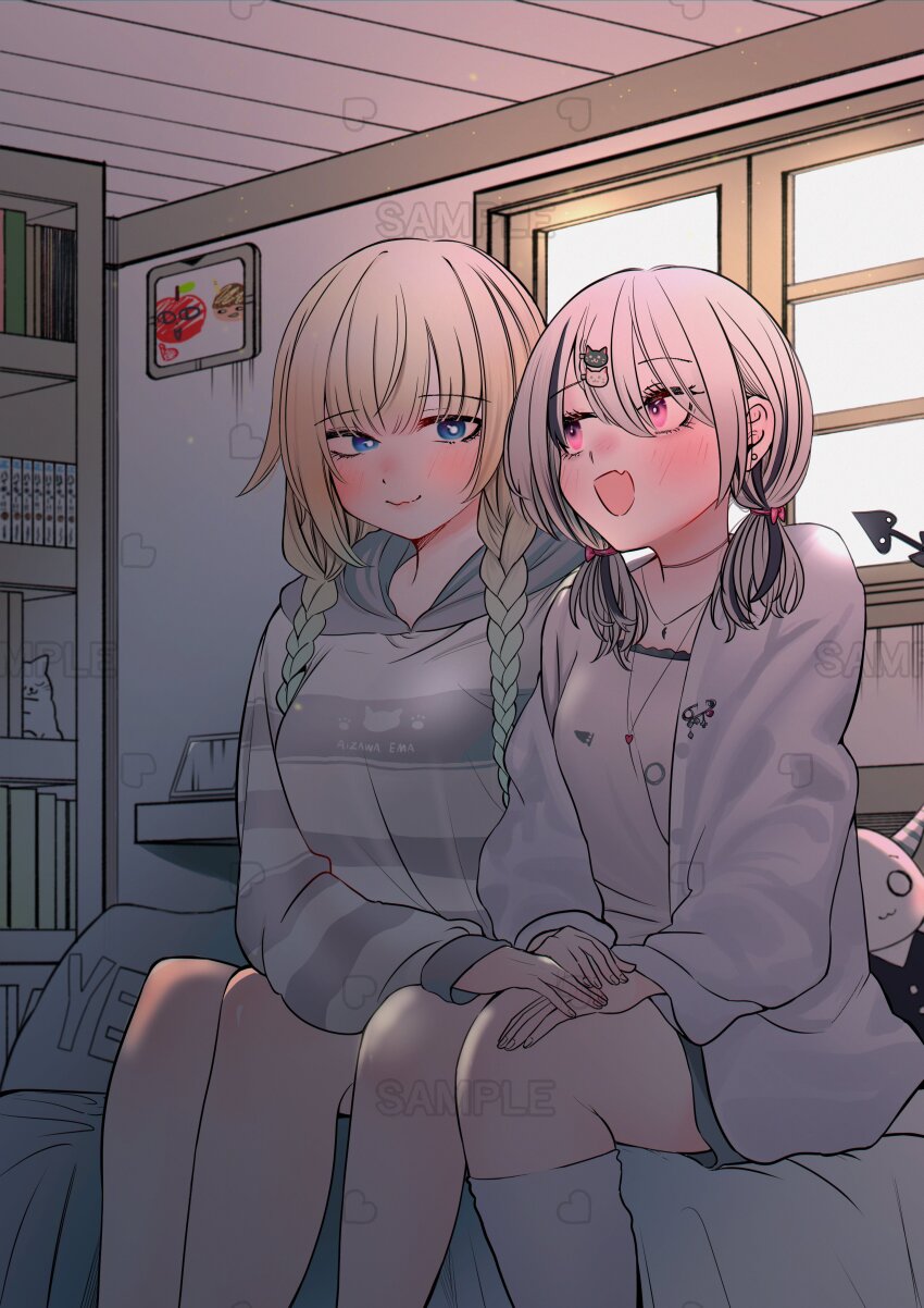 2girls, absurdres, aizawa_ema, aizawa_ema_(4th_costume), asumi_sena, asumi_sena_(5th_costume), blue_eyes, blush