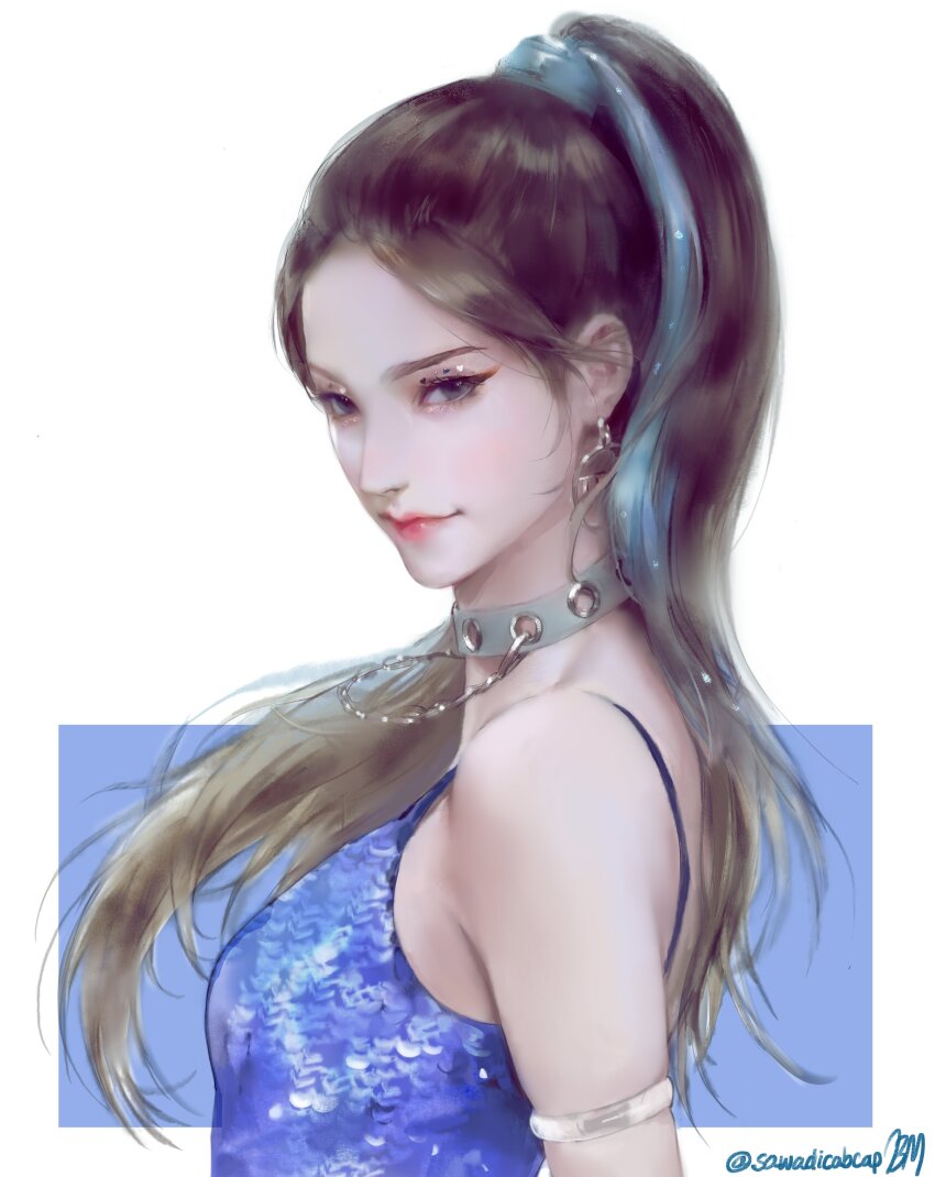 1girl, absurdres, black_eyes, black_hair, bm94199, earrings, highres, itzy