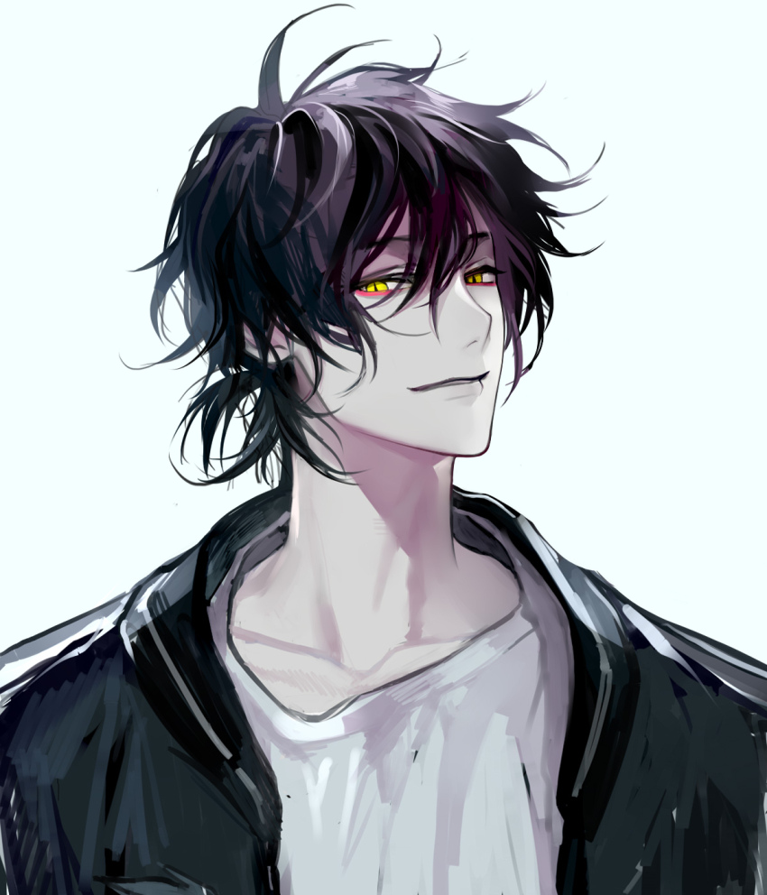 1boy, bishounen, black_hair, black_jacket, cheng_xiaoshi, collarbone, hair_between_eyes, highres