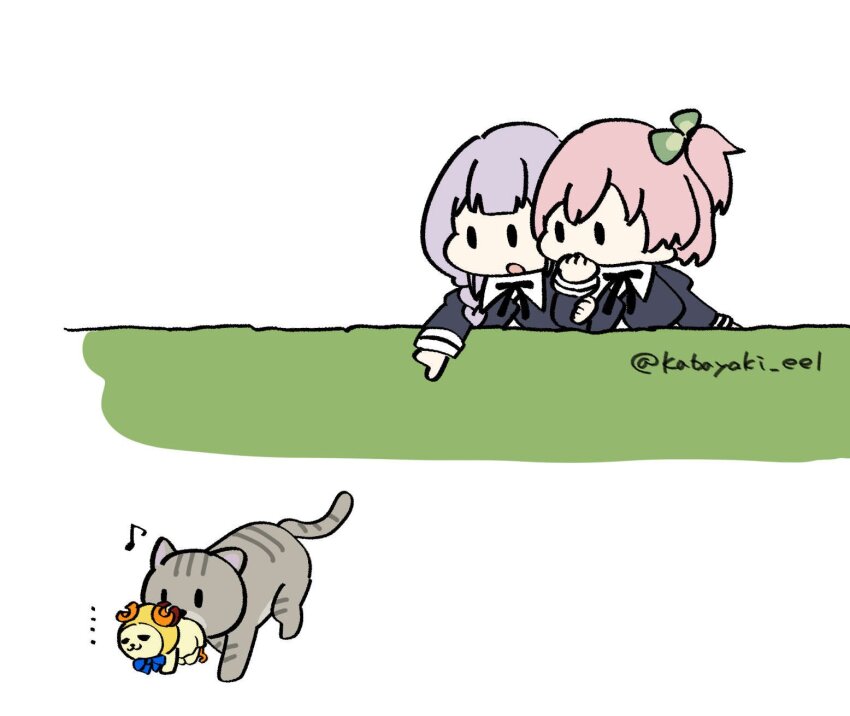 ..., 1other, 2girls, :3, :o, animal, assault_lily, black_ribbon