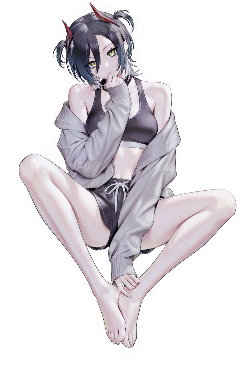 1girl, absurdres, azur_lane, barefoot, black_hair, feet, highres, looking_at_viewer