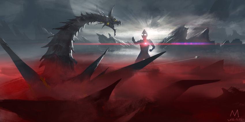 1boy, 1other, aircraft, airplane, alien, blue_skin, clenched_hand, cloud