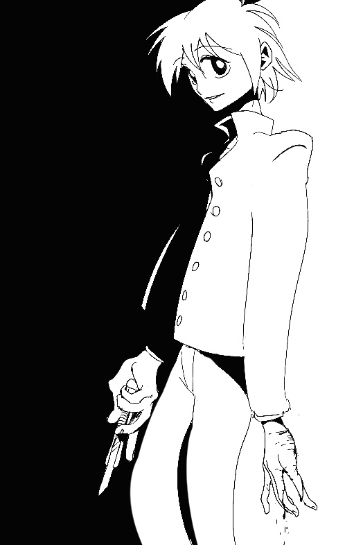 1boy, bleeding, blood, boxcutter, commentary_request, cowboy_shot, cuts, gakuran, greyscale, holding, holding_boxcutter, injury, looking_at_viewer, male_focus, monochrome, oddo_(user_yrfn7475), randal's_friends, school_uniform, self-harm, short_hair, solo, tsukada_satoru