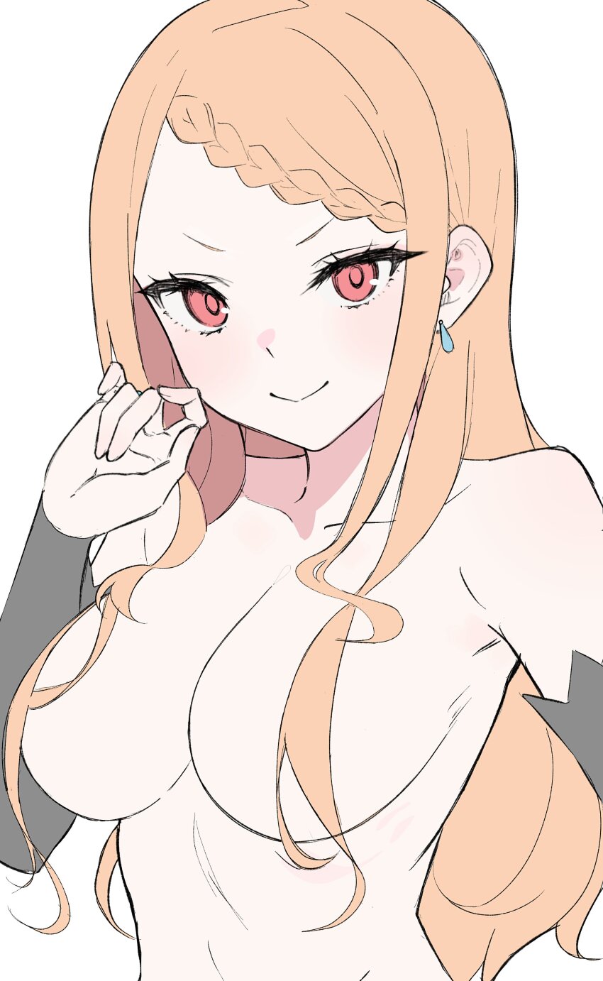 1girl, absurdres, armpit_crease, blush, braid, breasts, commentary_request, detached_sleeves