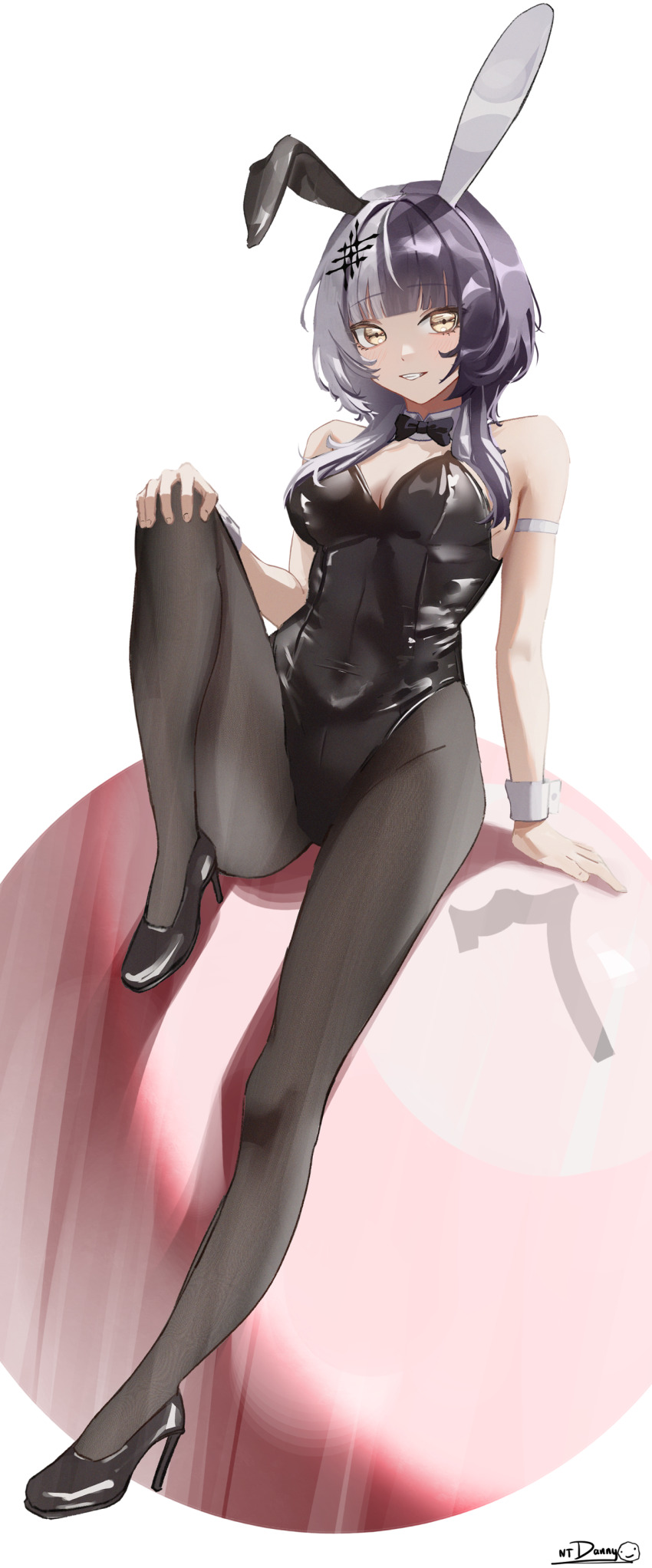 1girl, absurdres, alternate_costume, animal_ears, ball, bare_shoulders, billiard_ball, black_bow