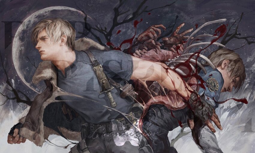 1boy, belt, black_gloves, blonde_hair, blood, bone, chanasykine, commission