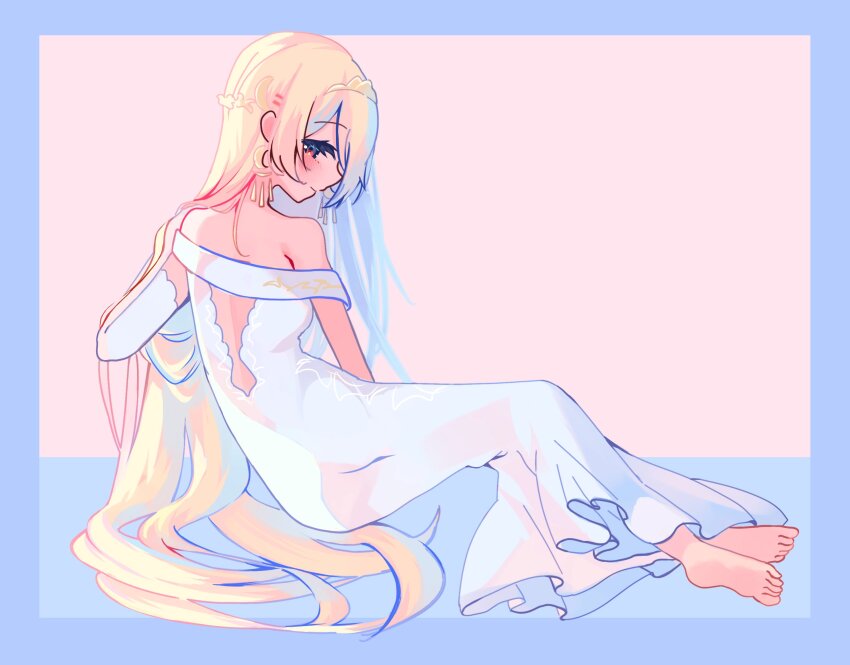 10_(sei), 1girl, blonde_hair, crown, dress, gown, hair_ornament, hair_over_one_eye