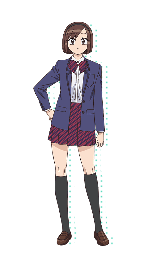1girl, arm_at_side, asymmetrical_bangs, black_hairband, black_socks, blue_jacket, bow, bowtie