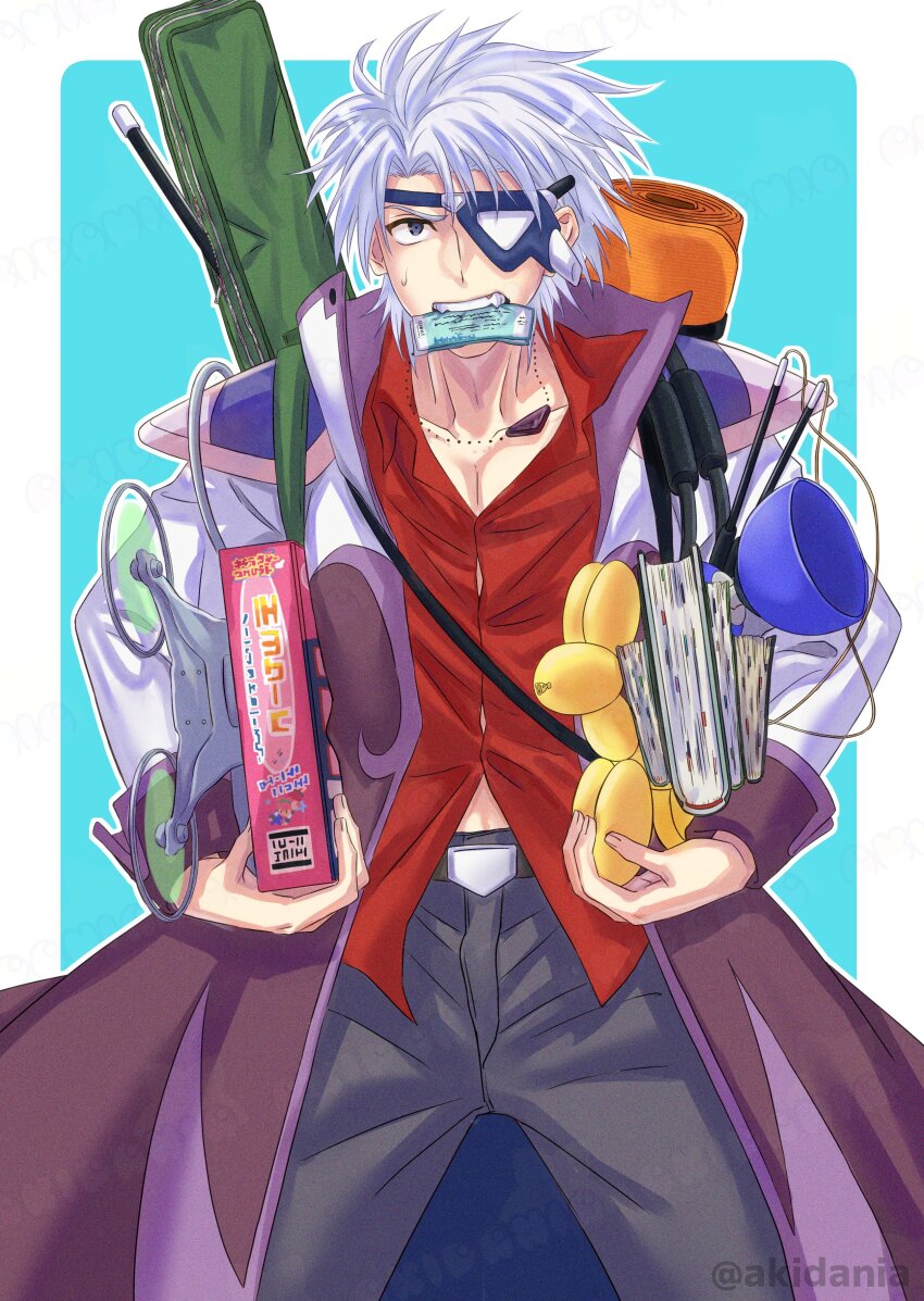 1boy, absurdres, armor, balloon, balloon_animal, belt, blue_eyes, book