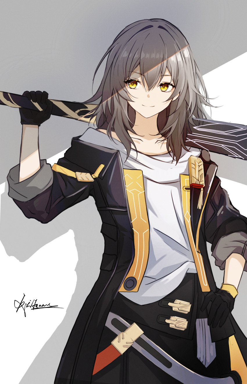 1girl, absurdres, baseball_bat, black_coat, black_gloves, black_skirt, closed_mouth, coat