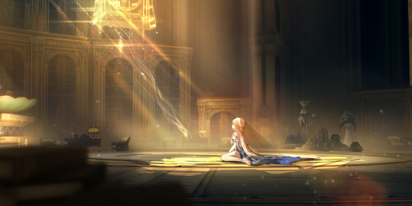 1girl, absurdres, armor, bare_legs, bare_shoulders, black_dress, blonde_hair, capitaneus_(wuthering_waves)