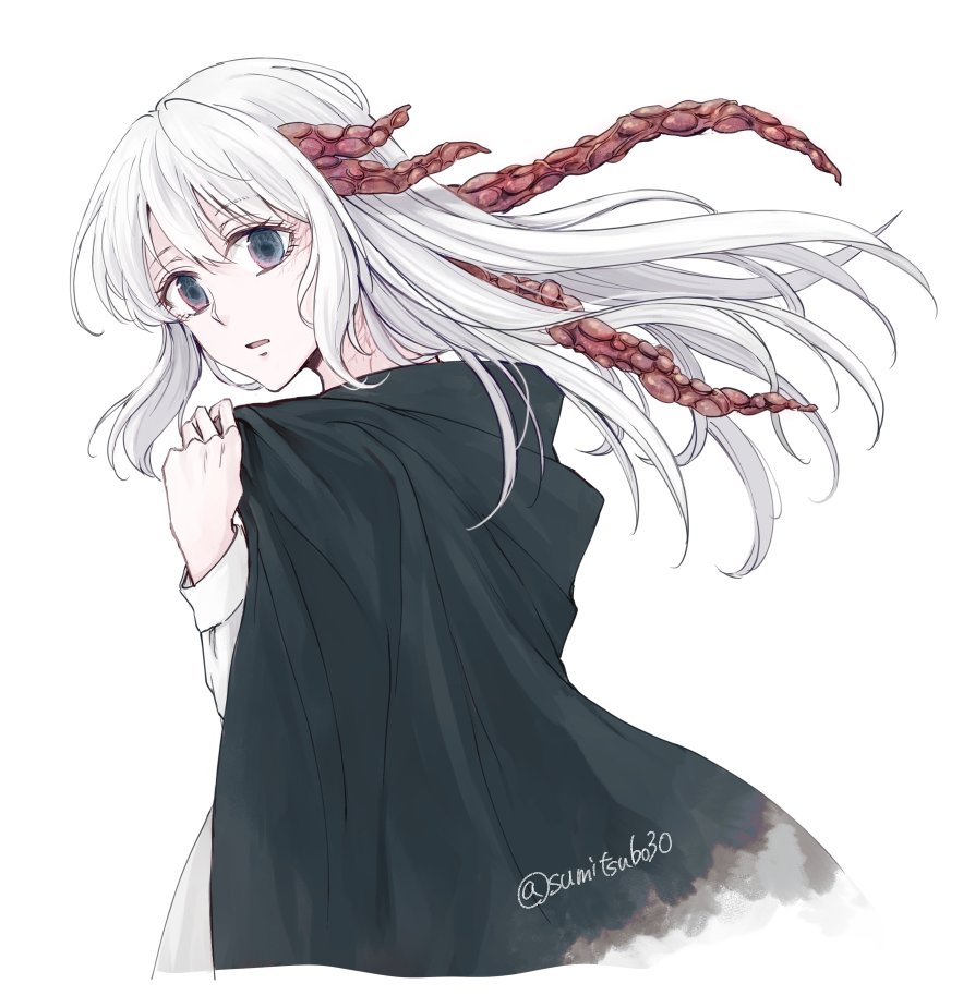 1girl, black_cloak, cloak, commentary_request, ender_lilies_quietus_of_the_knights, ender_magnolia_bloom_in_the_mist, expressionless, grey_eyes