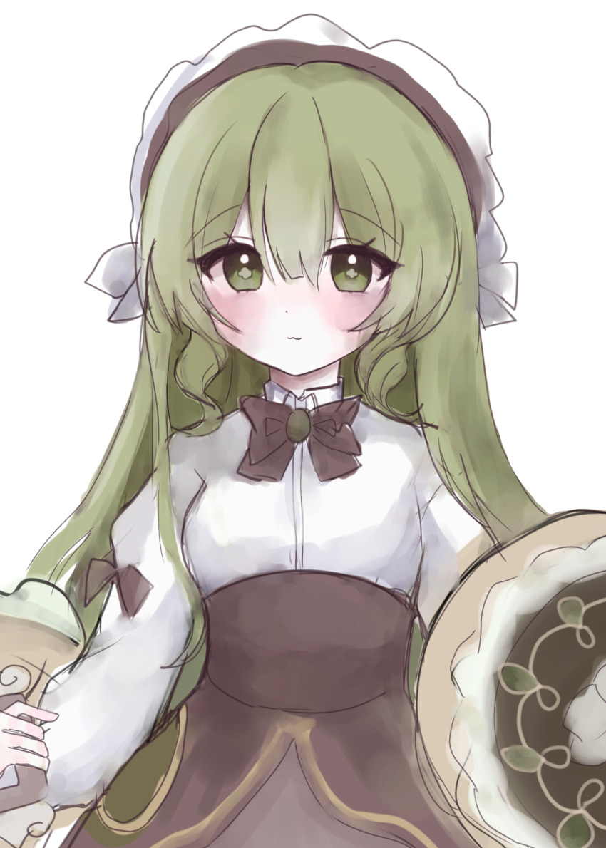 1girl, a_xme, absurdres, aegyo_sal, cookie_run, cookie_run:_kingdom, dress, green_eyes