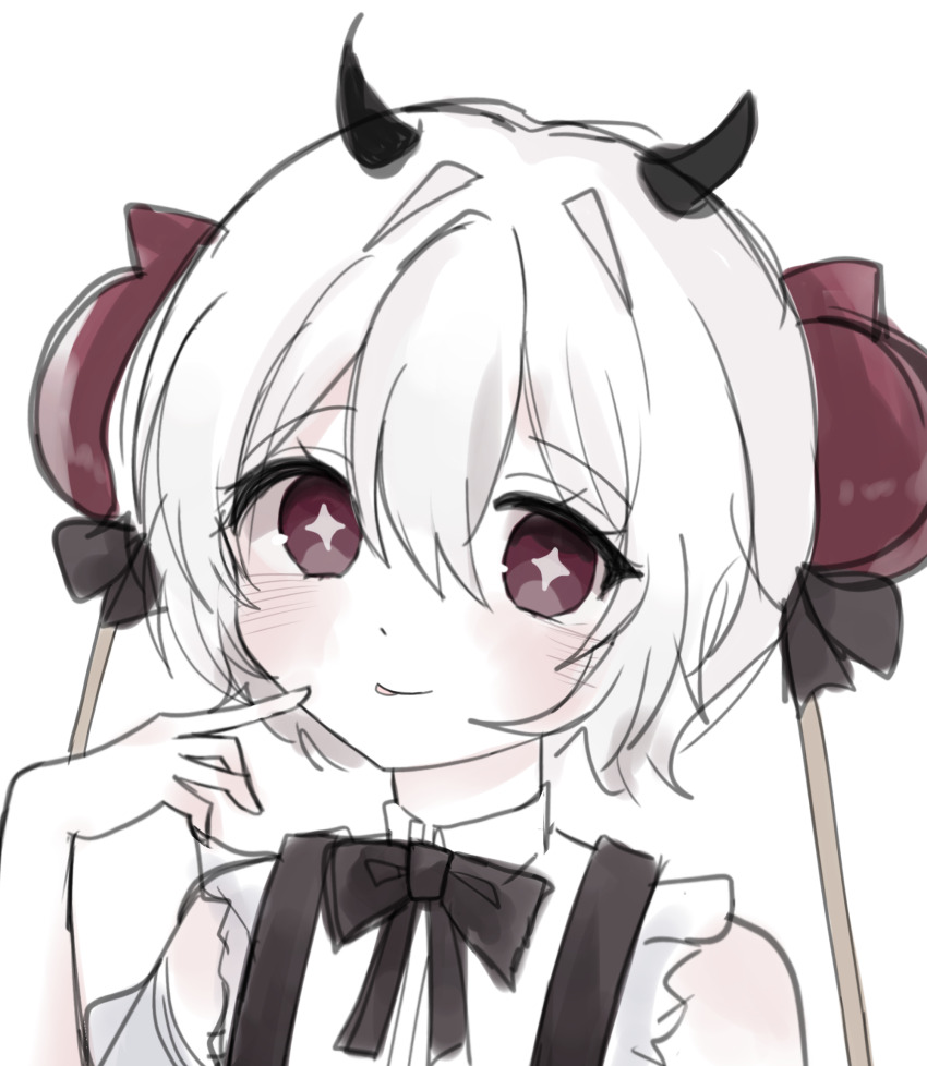 1girl, a_xme, black_bow, black_bowtie, black_dress, bow, bowtie, candy_apple