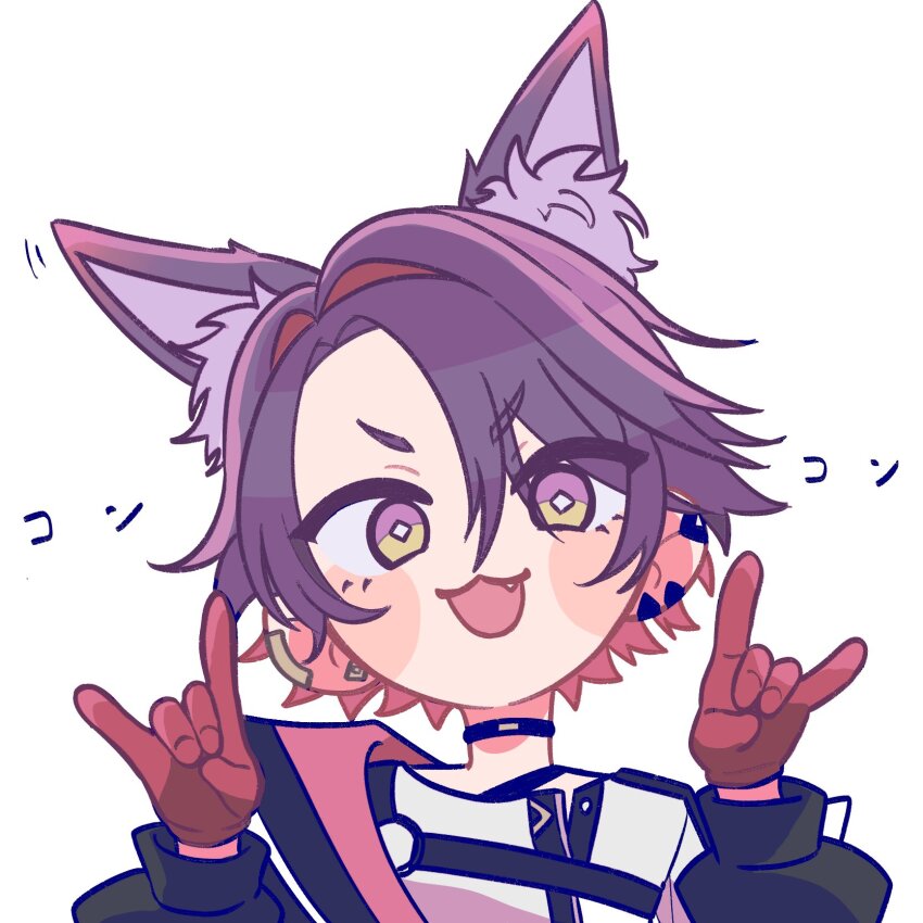 1boy, 4sm1050, :3, animal_ear_fluff, animal_ears, black_choker, blush_stickers, chest_harness