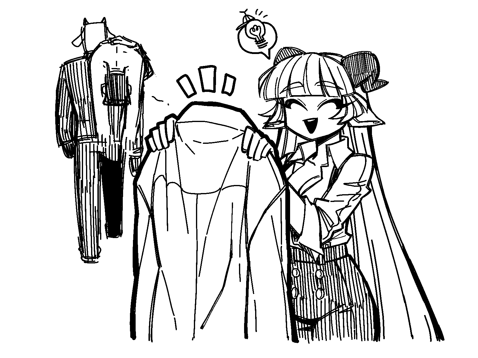 animal_ears, baphomet_(grizz), black_horns, buttons, coat, collared_shirt, demon, demon_girl