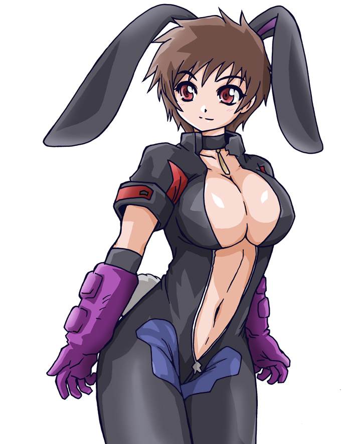 00s, 1girl, animal_ears, bad_id, bad_pixiv_id, breasts, brown_hair, center_opening