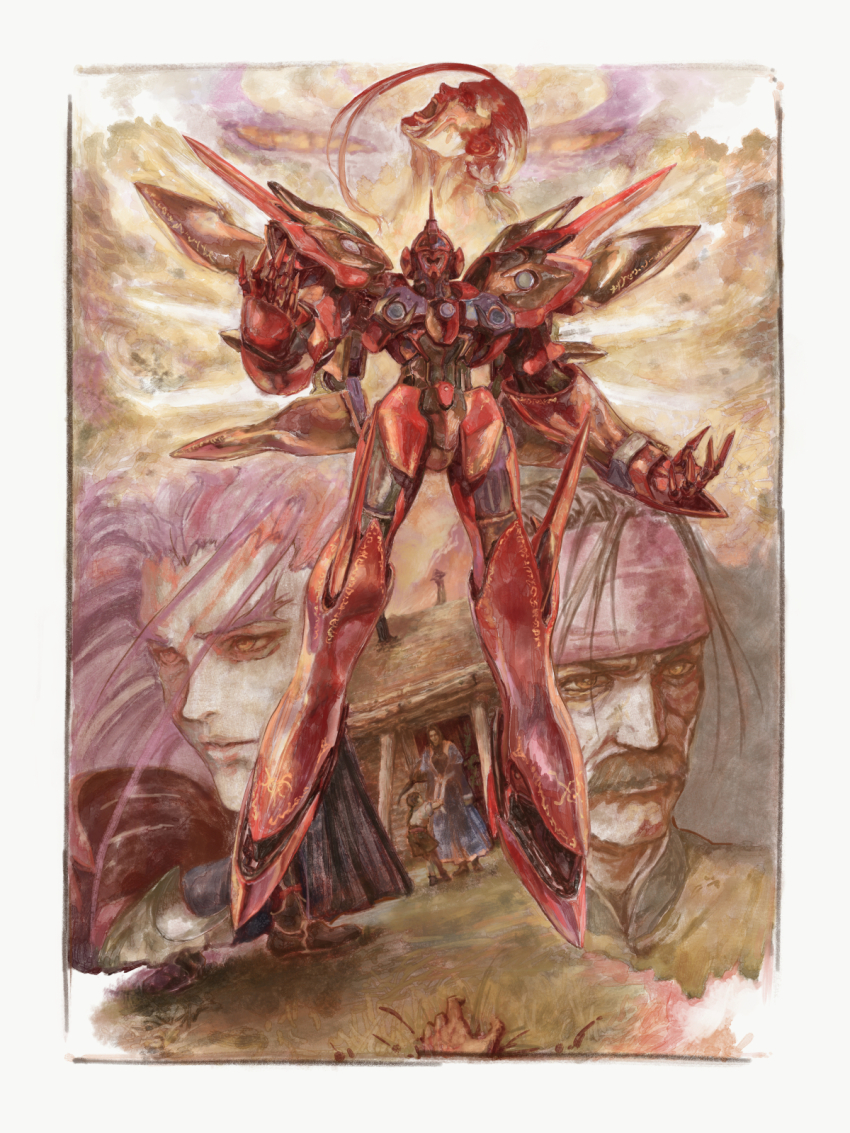 1girl, 3boys, commentary_request, facial_hair, fei_fong_wong, headband, highres, id_(xenogears)