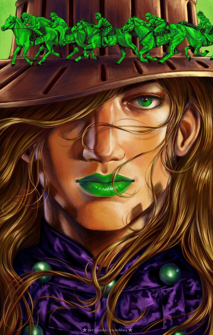 1girl, 5boys, absurdres, argyle_clothes, argyle_sweater, beard, brown_hair, cowboy_hat