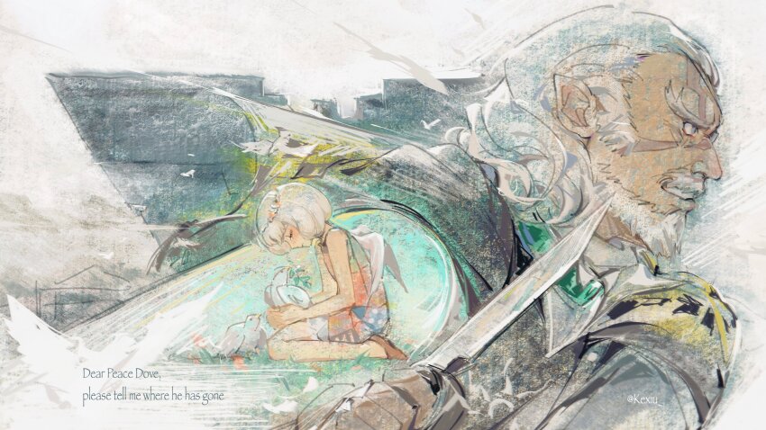 1boy, 1girl, absurdres, angel_wings, bird, child, closed_mouth, commentary