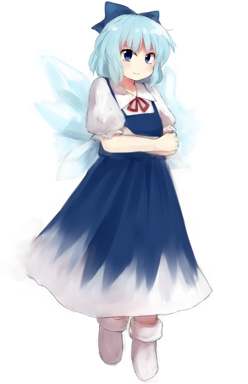 1girl, absurdres, bad_id, bad_pixiv_id, blue_eyes, blue_hair, bow, cirno