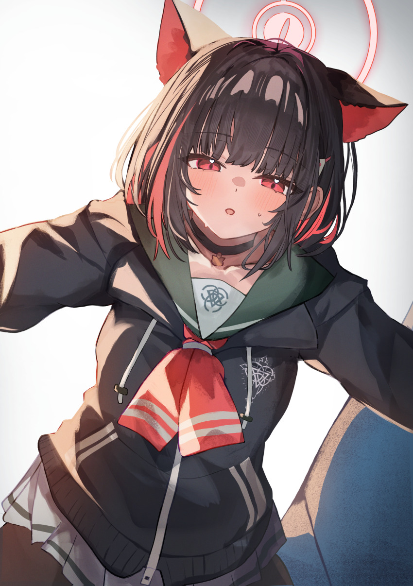 1girl, absurdres, black_choker, black_hair, black_jacket, black_pantyhose, blue_archive, blunt_bangs