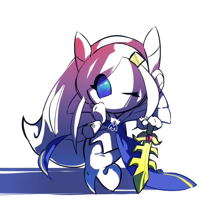 0olqplo0, 1girl, blue_cape, blue_eyes, cape, cosplay, galaxia_(sword), hair_ornament