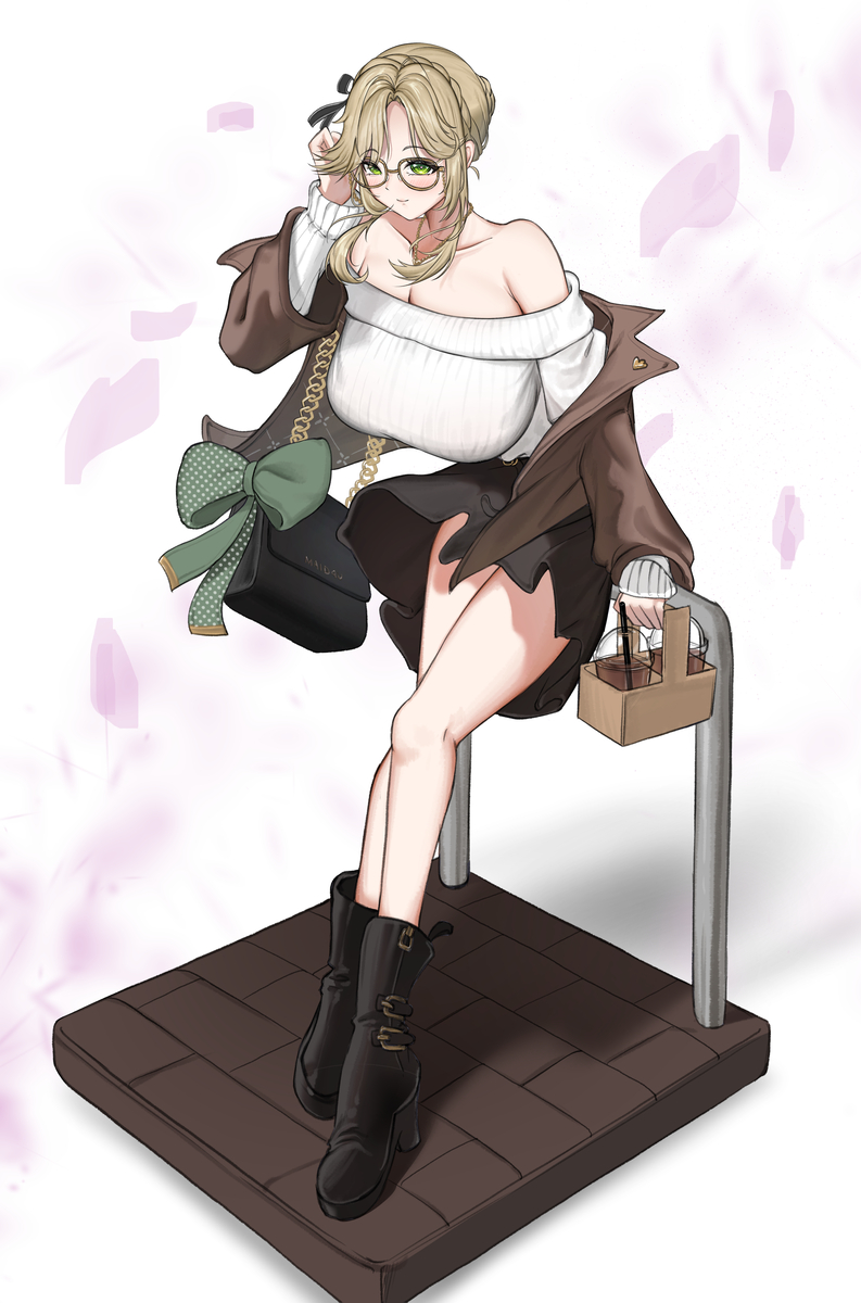 ade_(maid_in_spring)_(nikke), ade_(nikke), breasts, glasses, goddess_of_victory:_nikke, green_eyes, green_hair, highres