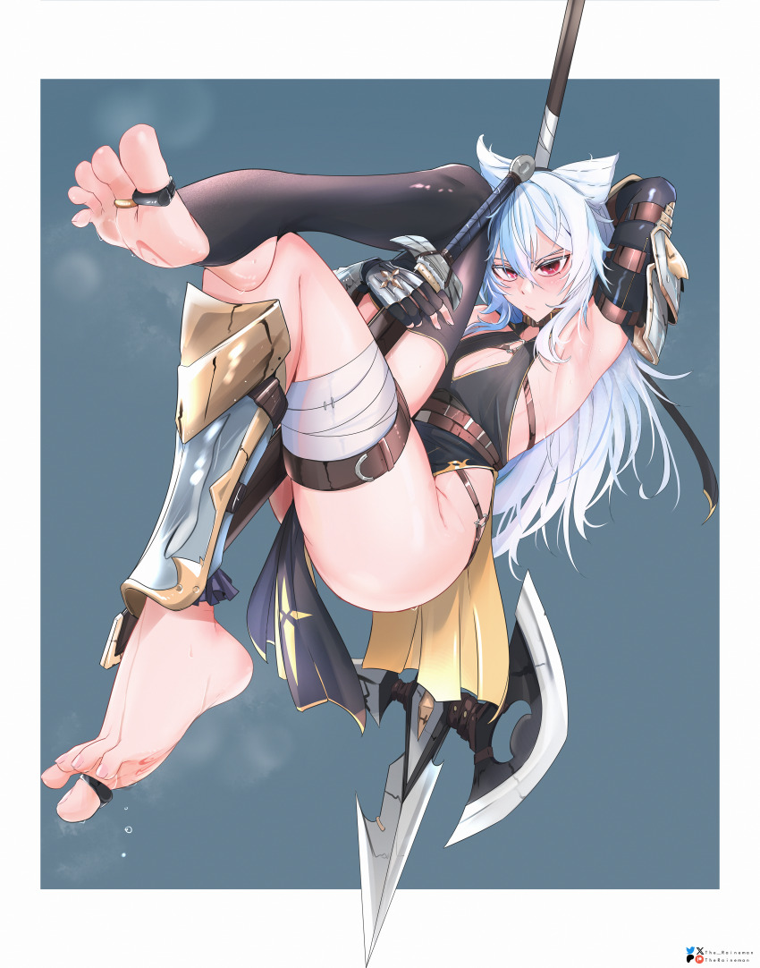 1girl, absurdres, arlenbell, arms_(game), barefoot, blush, feet, highres