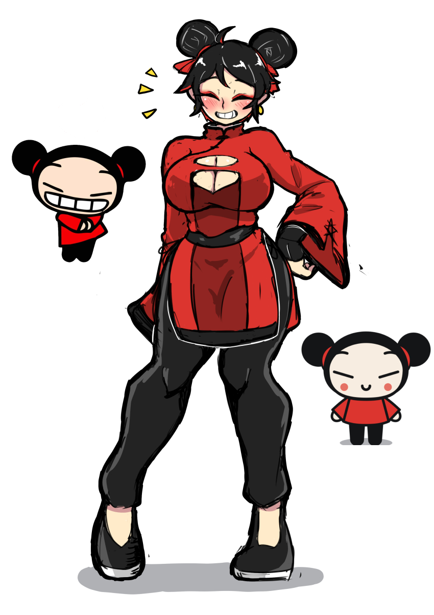 1girl, absurdres, aged_up, ahoge, belt, black_belt, black_hair, black_pants