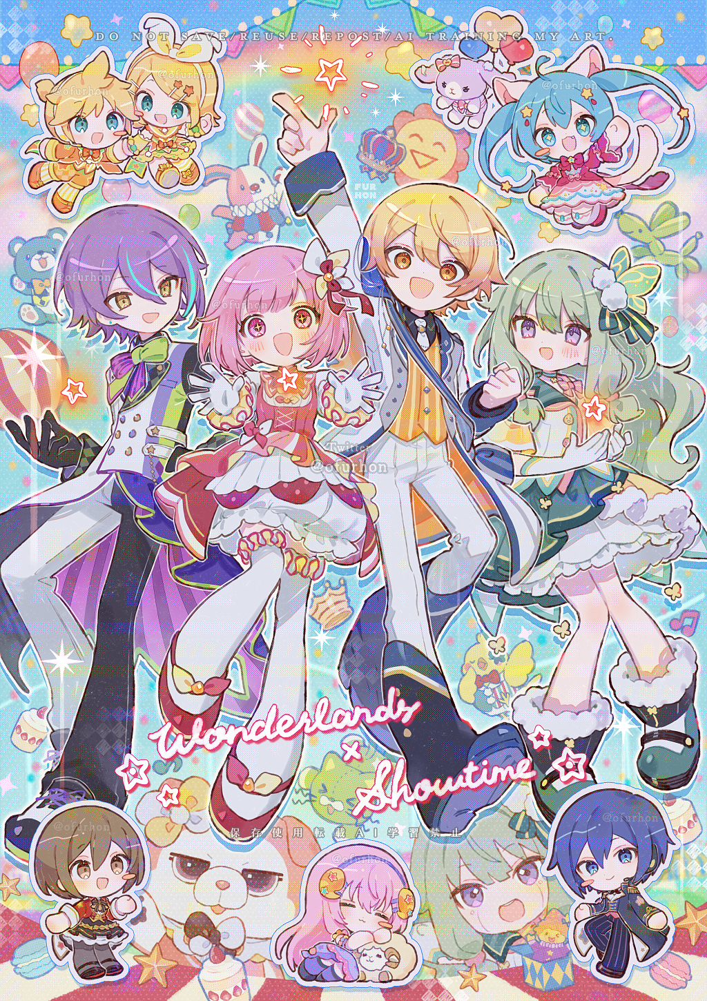 +_+, 4boys, 6+girls, :3, :d, ahoge, animal_ears, aqua_hair