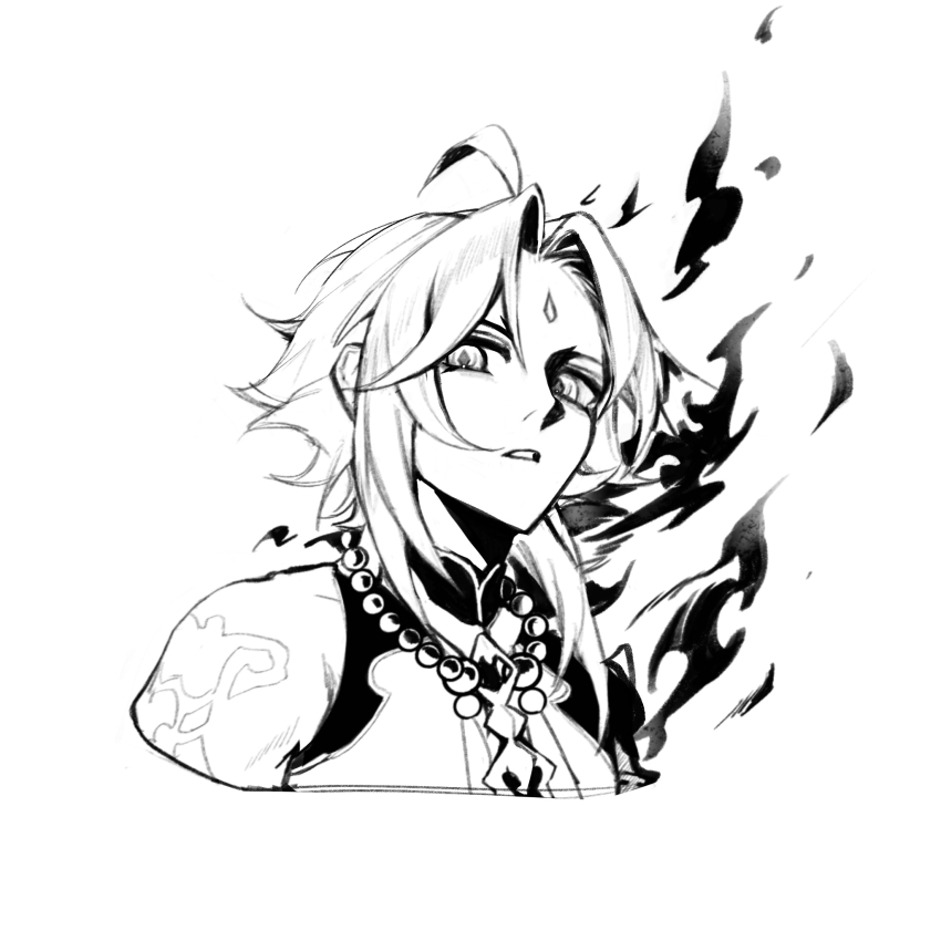 0723_yuan_shang_fuhuo_ban, 1boy, ahoge, bare_shoulders, bead_necklace, beads, chinese_commentary, cropped_torso