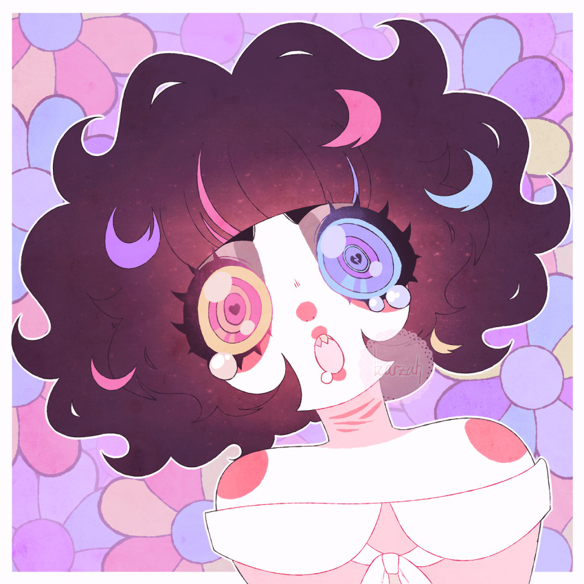 1boy, :o, blue_eyes, blue_sclera, blunt_bangs, blush, colored_sclera, colored_teeth