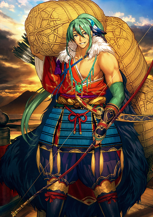 1boy, arm_at_side, arm_up, armor, armored_gloves, arrow_(projectile), bead_necklace, beads